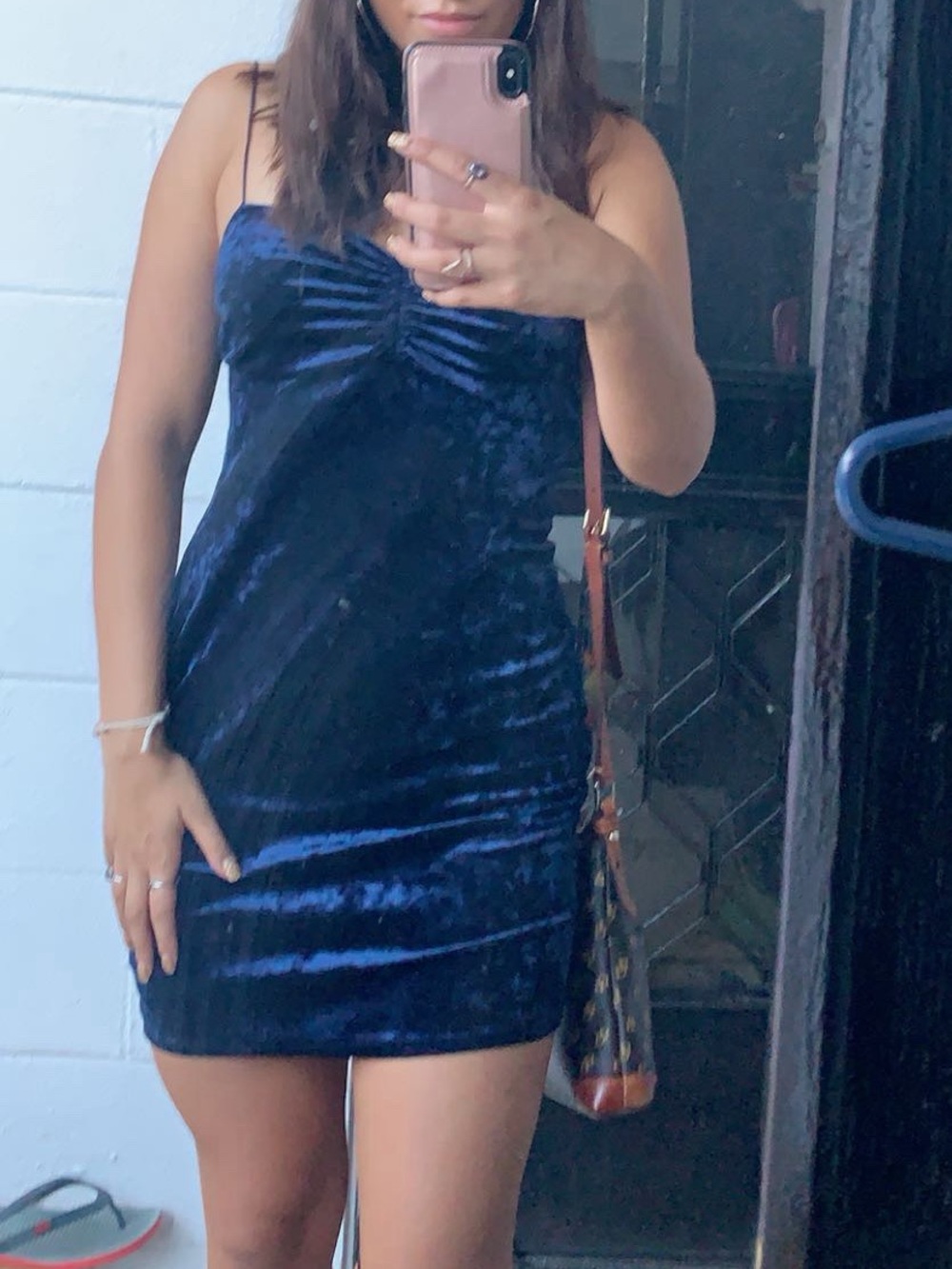 Urban Outfitters Navy Velvet Velvet Dress with Spaghetti Straps